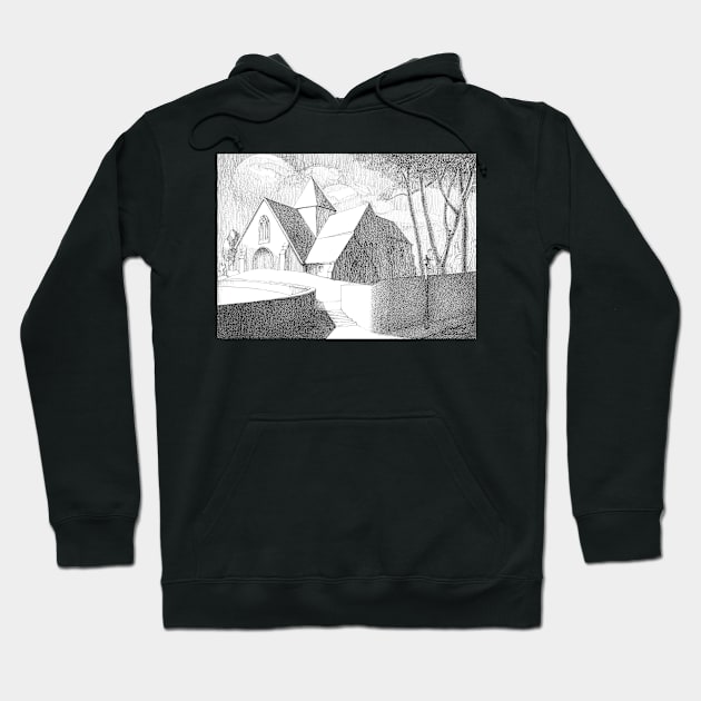 Ink drawing; St Margaret's Church - Ditchling Hoodie by Stefs-Red-Shop